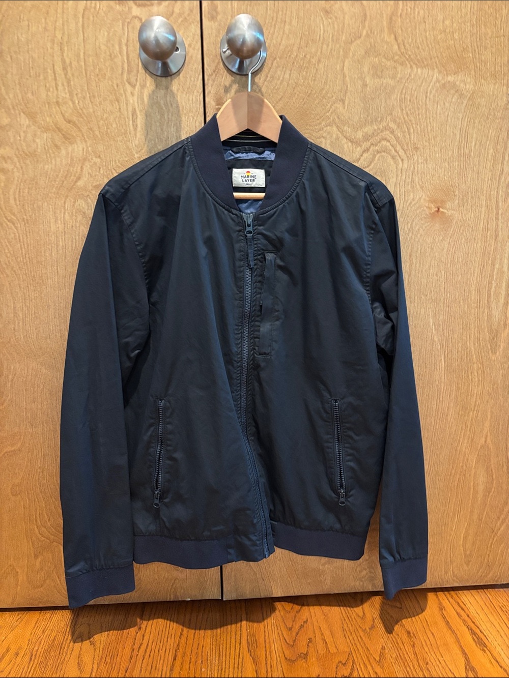 Marine Layer Rossland Dry Wax Black/Navy Bomber Jacket